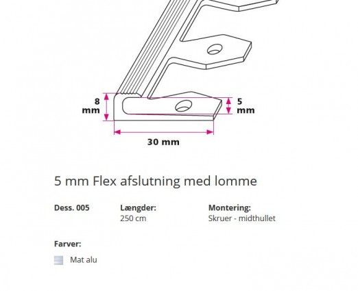 5 mm. Flex afslutning med lomme