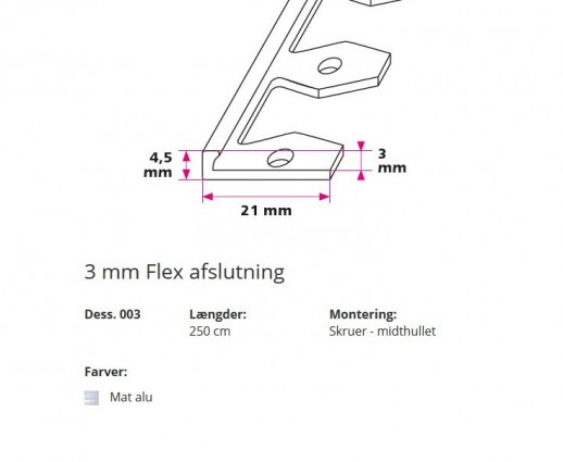 3 mm. Flex afslutning