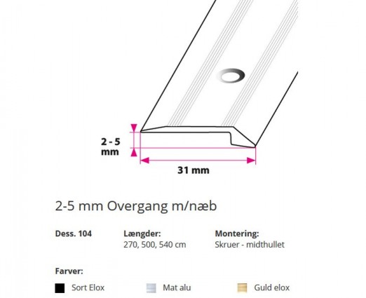 2-5 mm Overgang m/næb