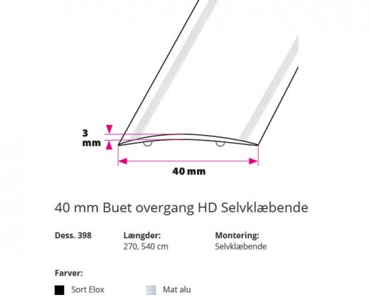 40 mm Buet overgang HD Selvklæbende