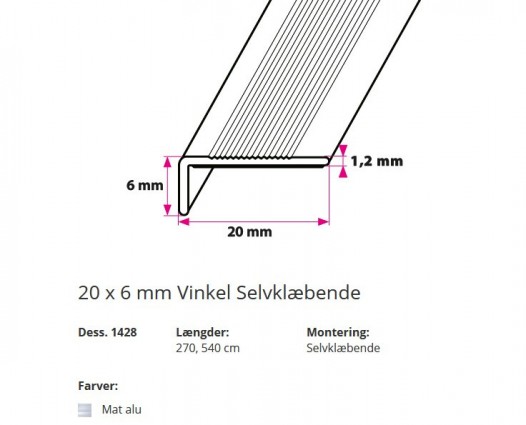 20 x 6 mm Vinkel Selvklæbende