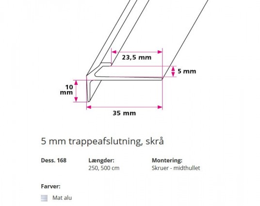 5 mm Trappeafslutning, skrå